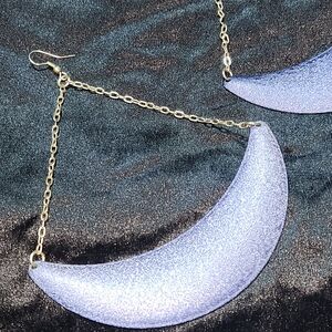Chic 4.5" Gold and Blue Moon Earrings